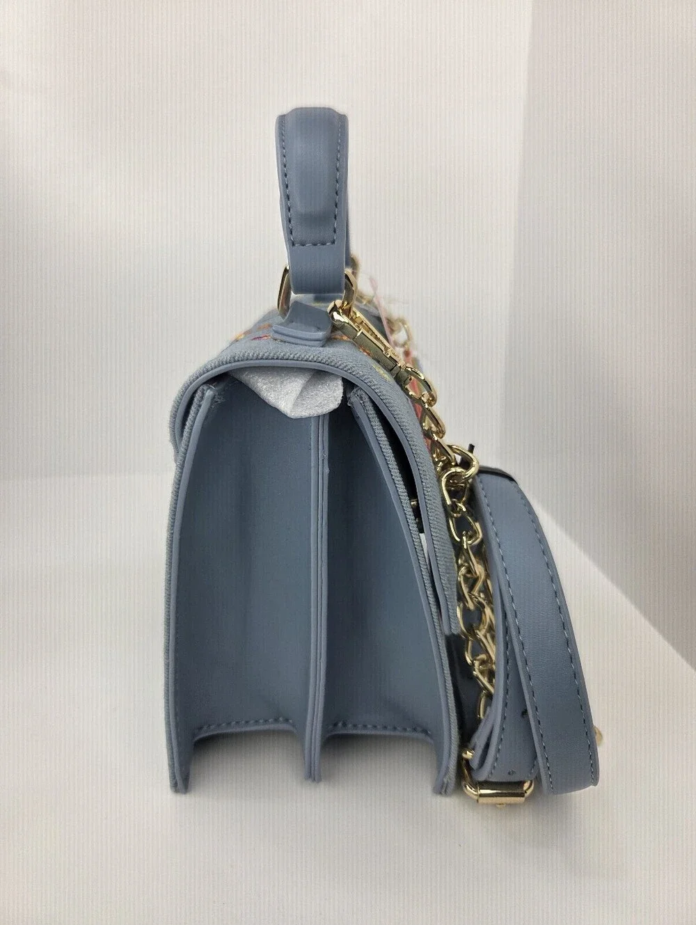💙▪️Betsey Johnson▪️ Blue Denim Embroidered Top Handle Bag Hot Air Balloon Charm
